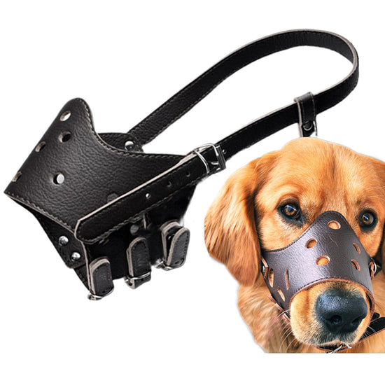 Bozal de Cuero para Perros Cómodo y Seguro, Anti-Ladridos, Ajustable y Transpirable, Anti-Mordidas, Anti-Masticación, Adecuado para Perros Pequeños, Medianos y Grandes